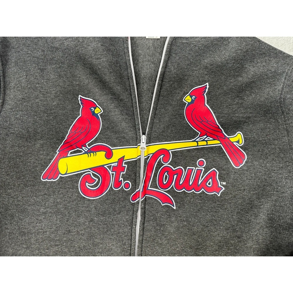 St. Louis Cardinals Full Zip Hoodie Men's XL Gray Red Logo Baseball Sweatshirt - Picture 2 of 10